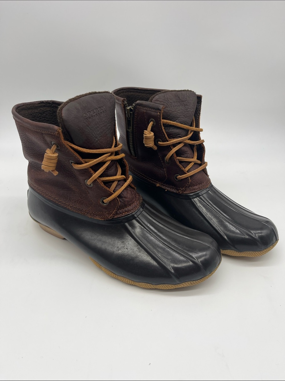 Sperry Brown Leather and Black Rubber Duck Boots